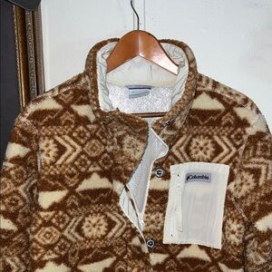 Columbia Brown and Cream Geometric Fleece Coat